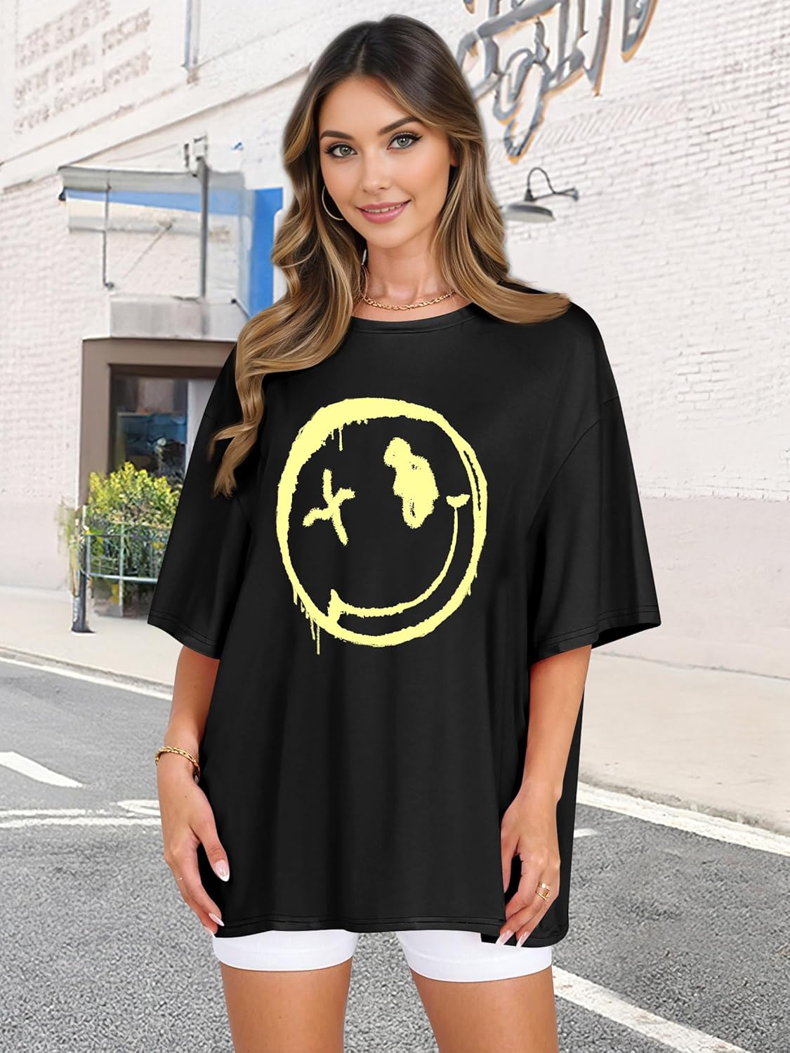 WLLW Oversized Graphic Tshirts for Women Drop Shoulder Crewneck Short Sleeve Summer Loose Graphic Tees Tops - Image 2