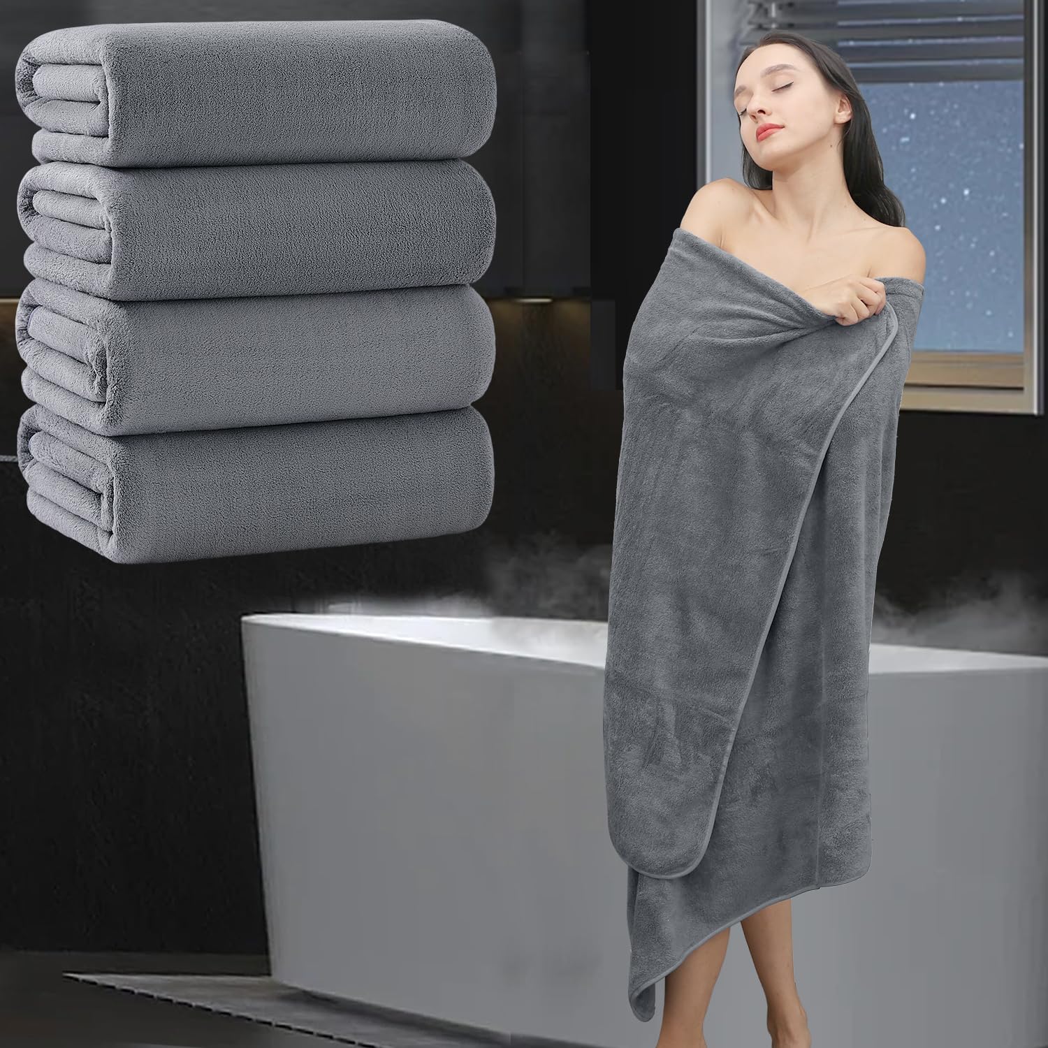 MAGGEA Extra Large Bath Sheet 4 Piece (35"x70")-Ultra Soft Oversized Bath Towel,Bath Sheet Towel Set for Bathroom Hotel,Highly Absorbent Quick Dry