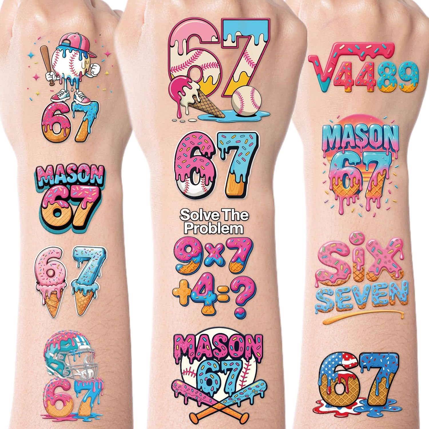 67 Ice Cream Drip Temporary Tattoos - Fun Party Favors