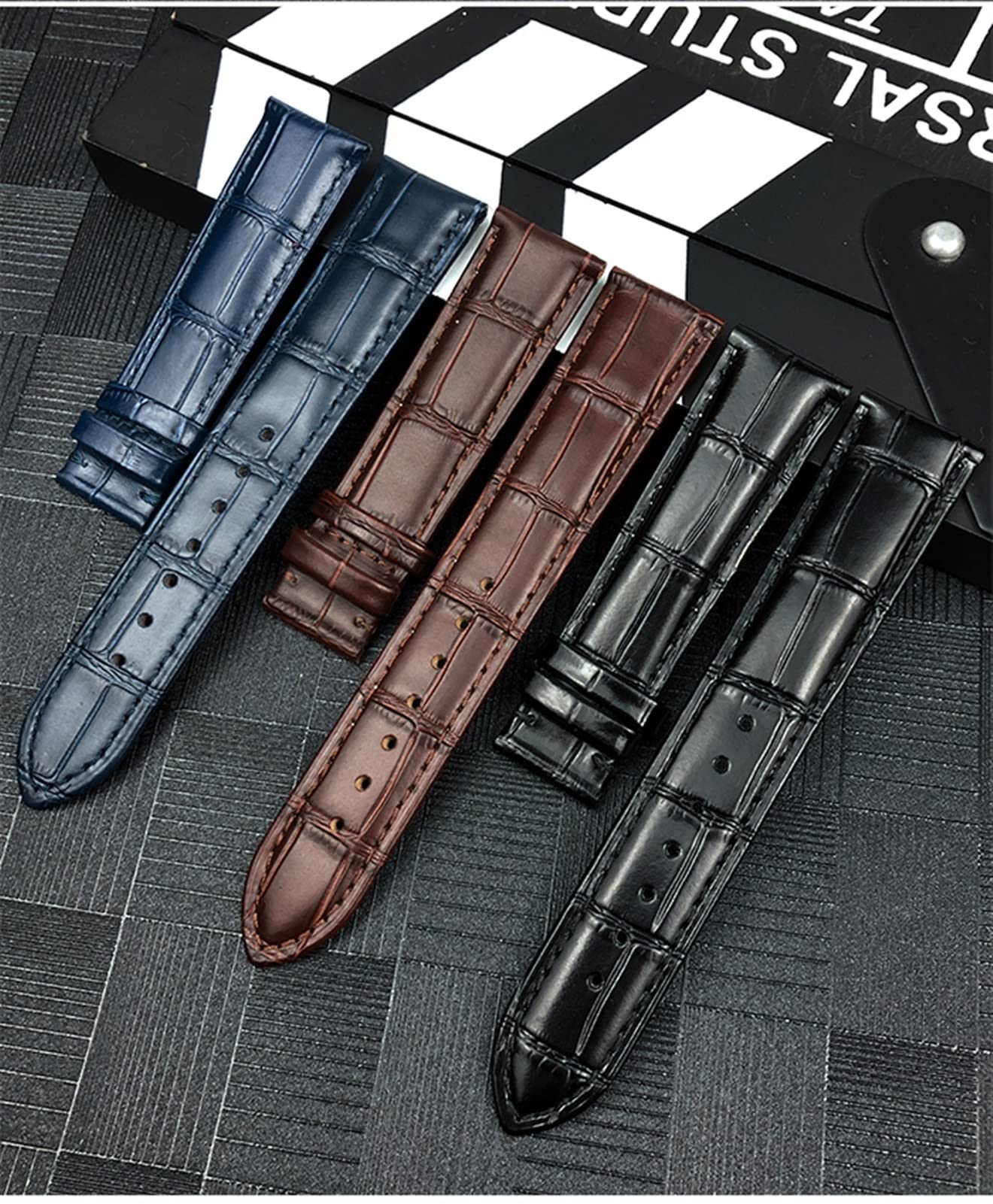 ONECM Bracelet de montre en cuir de vachette 20 mm 22 mm 19 mm 21 mm en acier inoxydable avec boucle papillon, 22mm, Agate