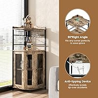 Vista 6 de LOKO Armario esquinero para bar de vinos, gabinete industrial para vinos con puertas de malla metálica y estante ajustable, gabinete de licor
