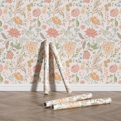 RANRAN Papel tapiz autoadhesivo con diseño floral vintage para muebles de dormitorio, papel removible, 17.7 x 236 pulgadas, 29 pies cuadradosrollo,
