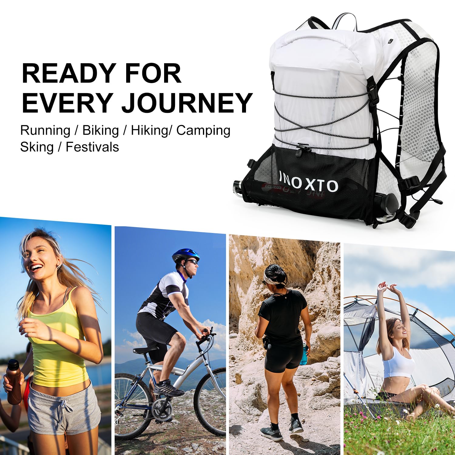 IX INOXTO Zaino da corsa con sacca d'acqua da 1,6 l, per donne e uomini, regolabile, per trail running, escursionismo, ciclismo, maratona