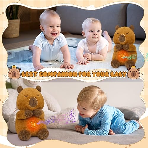Miniatura 4 de Capybara - Juguete de peluche para bebé, máquina de sonido relajante con luces de música y movimiento de respiración realista, regalos de peluche
