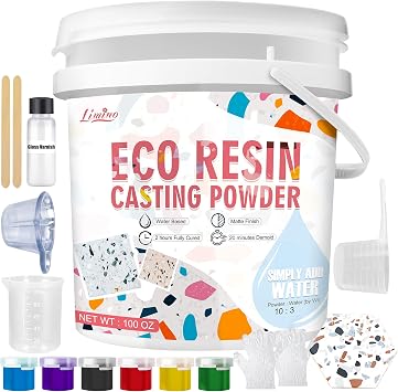 Eco Resin Casting Powder - 2800g Ceramic Resin Powders Kit with 6pcs Pigments, Fast Curing, Easy to Demold, Water Mixed Activated - Toxic-Free, Odorless - Plaster Casting Kit for DIY Home Art Crafts