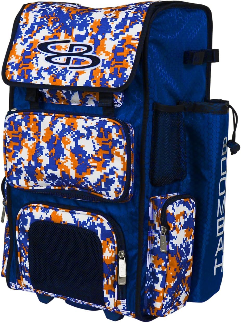 Boombah Rolling Superpack Baseball / Softball Gear Bag - 23-1/2" x 13-1/2" x 9-1/2" - Camo Series 20 Colors - Telescopic Handle and Holds 4 Bats - Wheeled Version