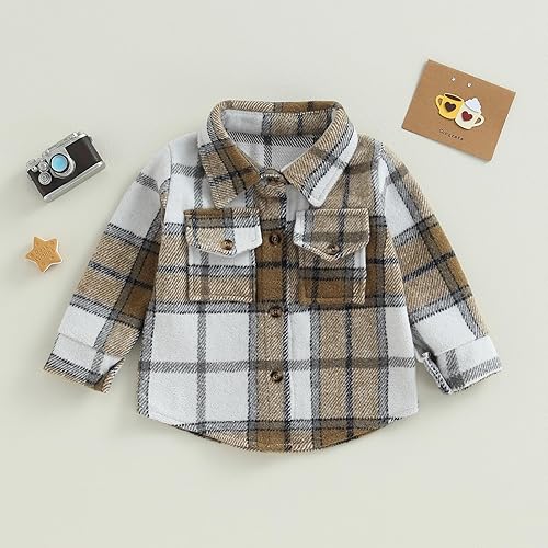 Miniatura 2 de Chaqueta de franela a cuadros para bebé niño y niña, manga larga, cuello con solapa, abotonada, chaqueta informal