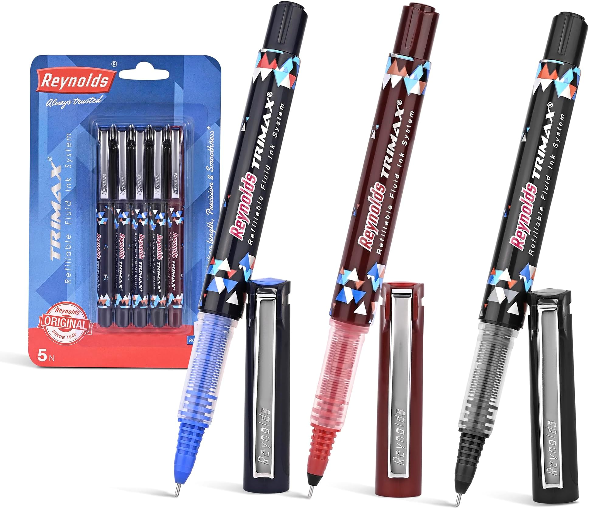 TRIMAX RollerBall Pen SET - 5 PENS (ASSORTED)| ROLLER BALL PEN FOR WRITING | PEN FOR STUDENTS & OFFICE STATIONERY | 0.5 mm TIP SIZE