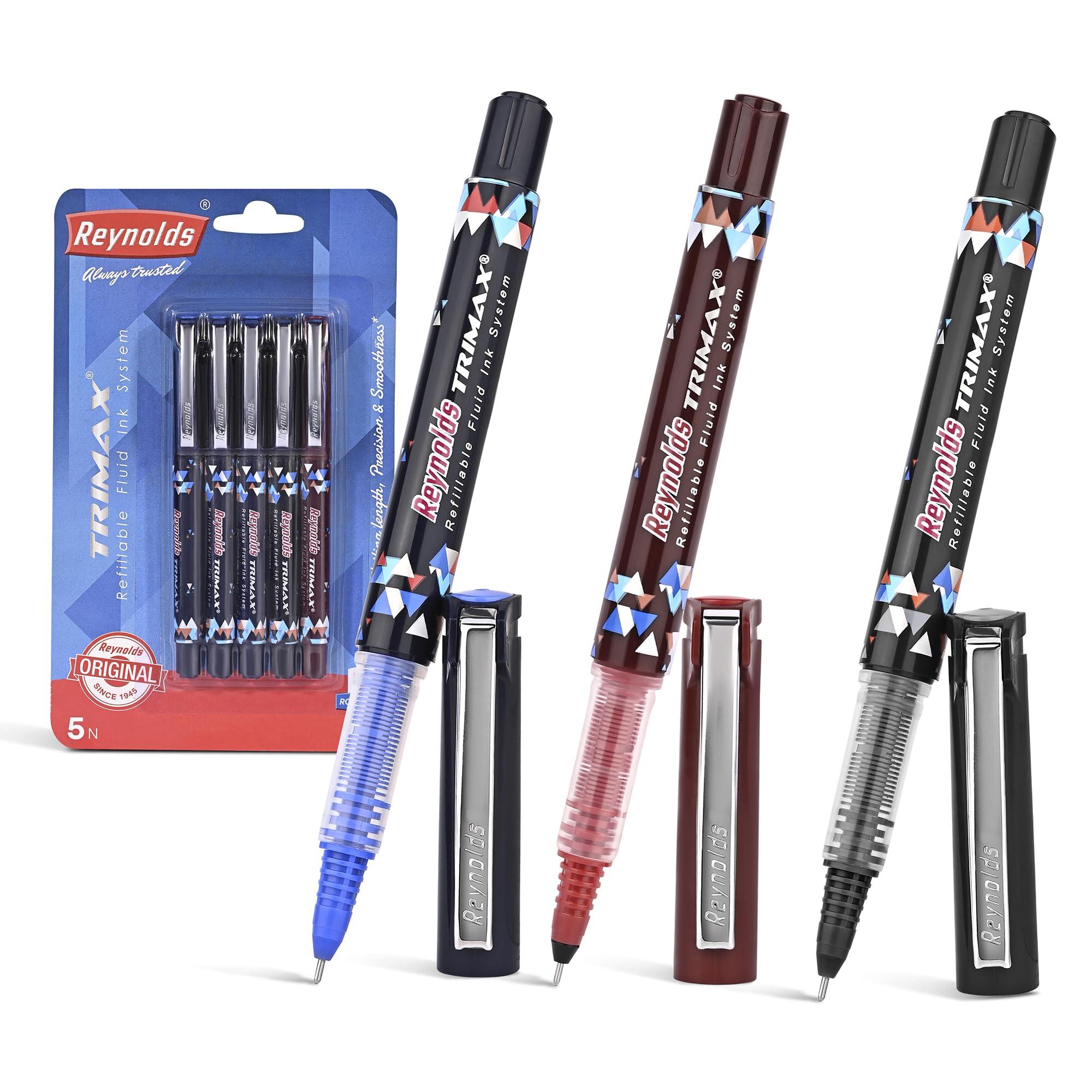 Reynolds TRIMAX 15 COUNT JAR, 9 BLUE, 2 BLACK, 2 RED & 2 GREEN - Lightweight Roller Pen With Comfortable Grip for Extra Smooth Writing I School and Office Stationery thumbnail 4