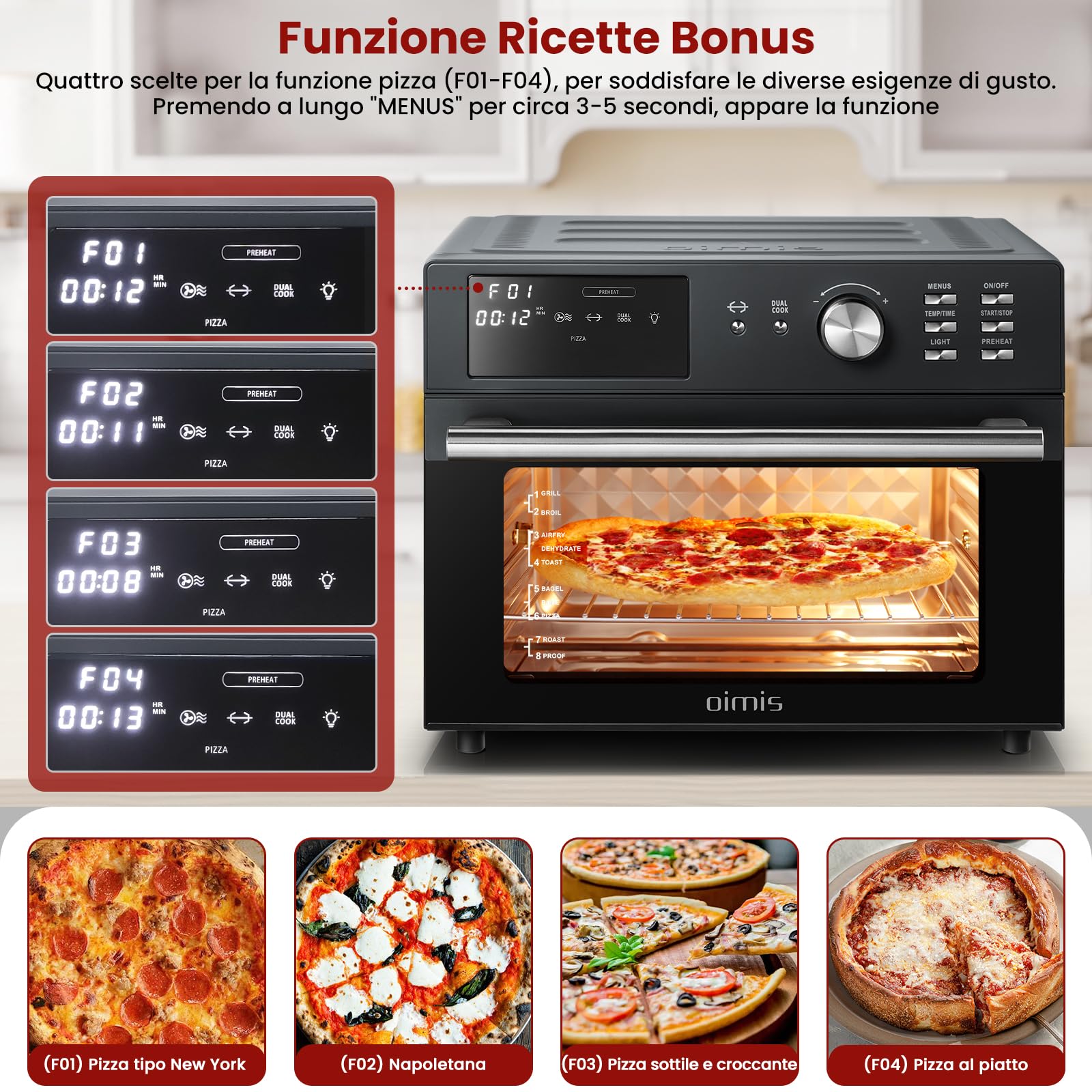 OIMIS Friggitrice ad Aria Calda 30L, Grigio Forno Multifunzione ad Aria,Timer e Temperatura Regolabili Forno con Ricette e 6 Accessori,Completi Cottura Senza olio Certificazione CE,NO Cesto Rotante