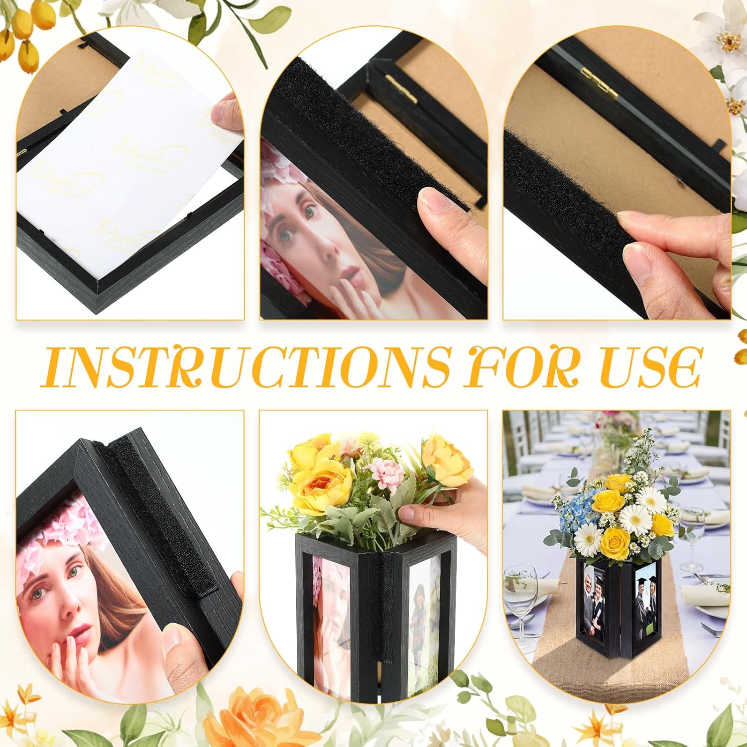 Jetec 4 Pcs Graduation Centerpieces for Tables 4 x 6 Inch Wooden Picture Box Centerpieces Triple Picture Frame Vertical Wood Folding Display Decoration Gift for 2026 Congrats Grad Party Wedding