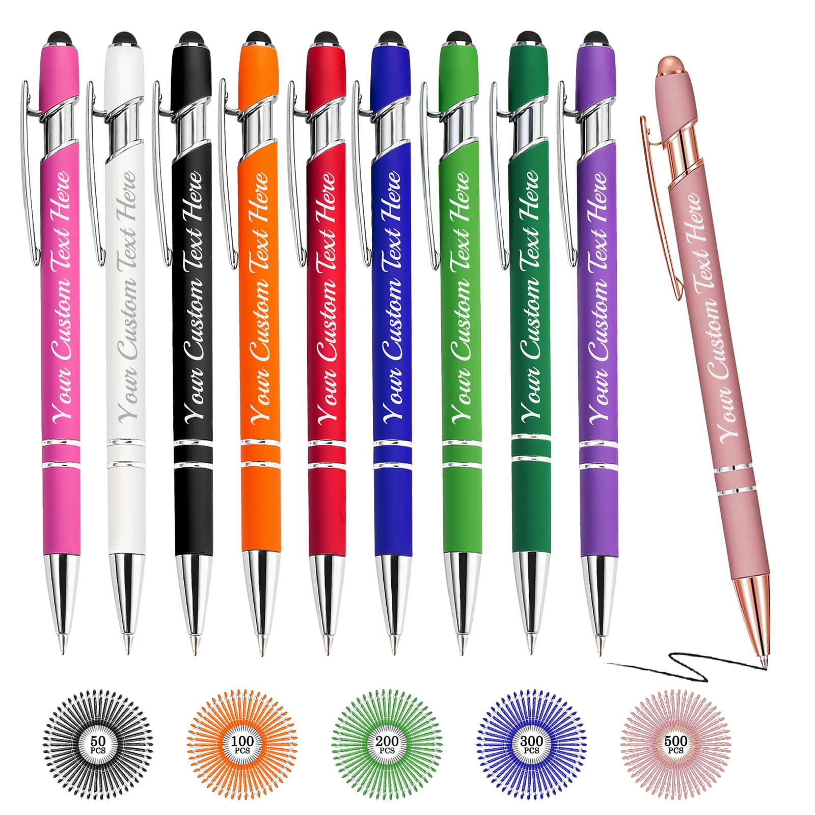 Oscolewis Personalized Bulk Pens with Stylus customized Name&Logo&Text Ballpoint Pen Custom Engraved Pens Black Ink Corporate Business Work School Promotion Gift Mix