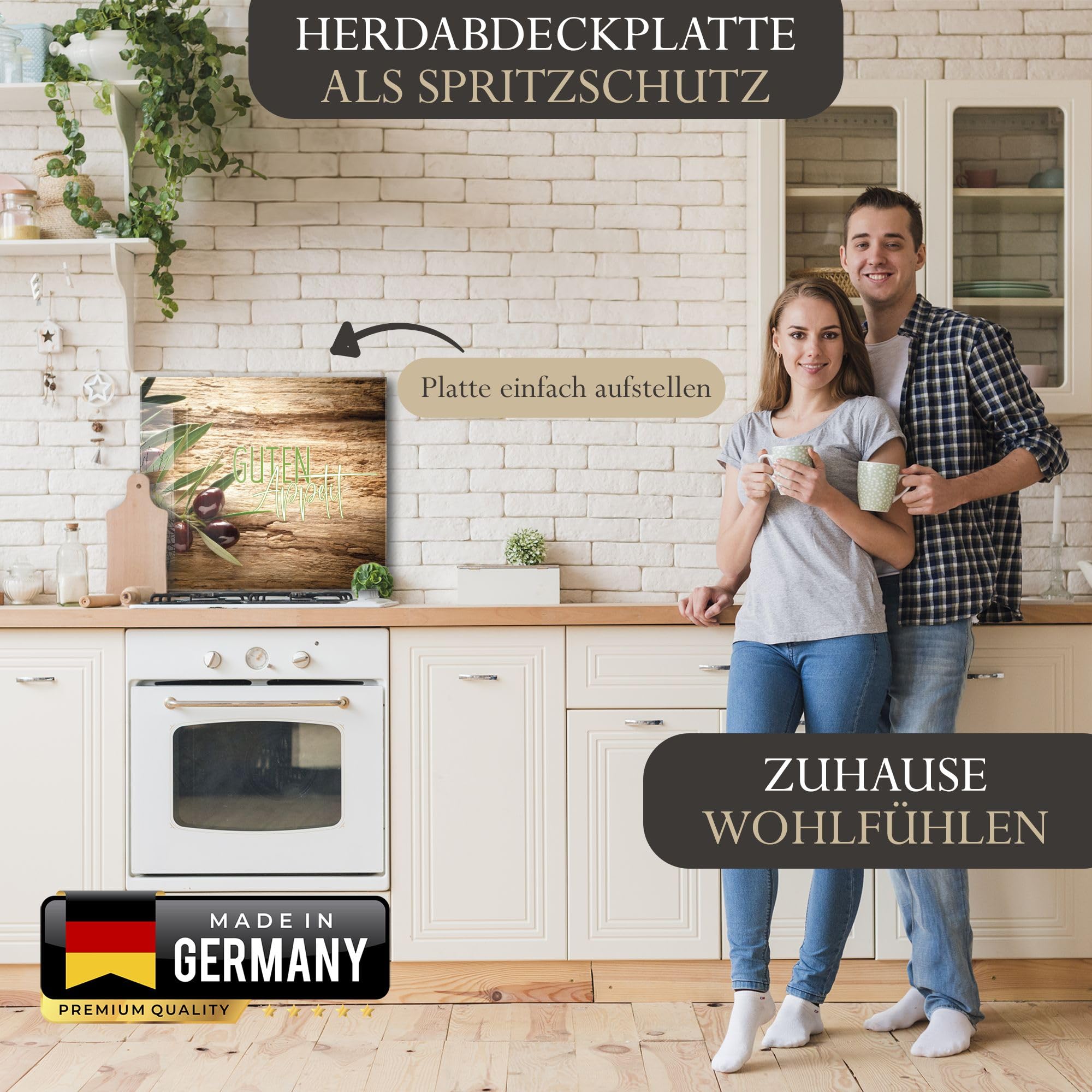 Herdabdeckplatte 80x52 cm einteilig – Oliven Guten Appetit | ESG Glas Ceranfeldabdeckung, Schneidebrett, für Ceranfeld, Herd, Induktion, Küche