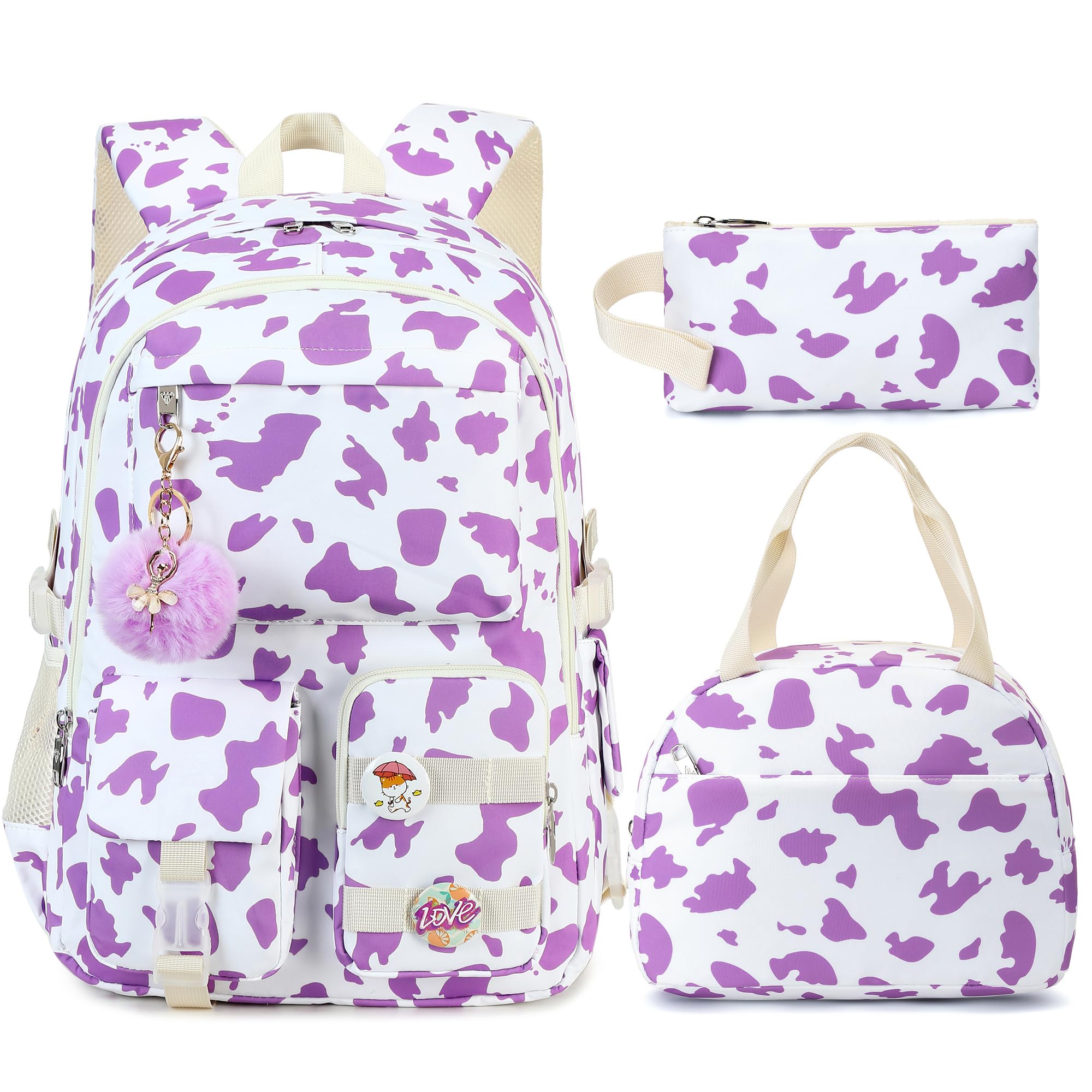 Hidds Backpack for Girls 3 PCS College School Backpacks Kids Bookbag Set with Lunch Box School Bag Daypack Teens Women