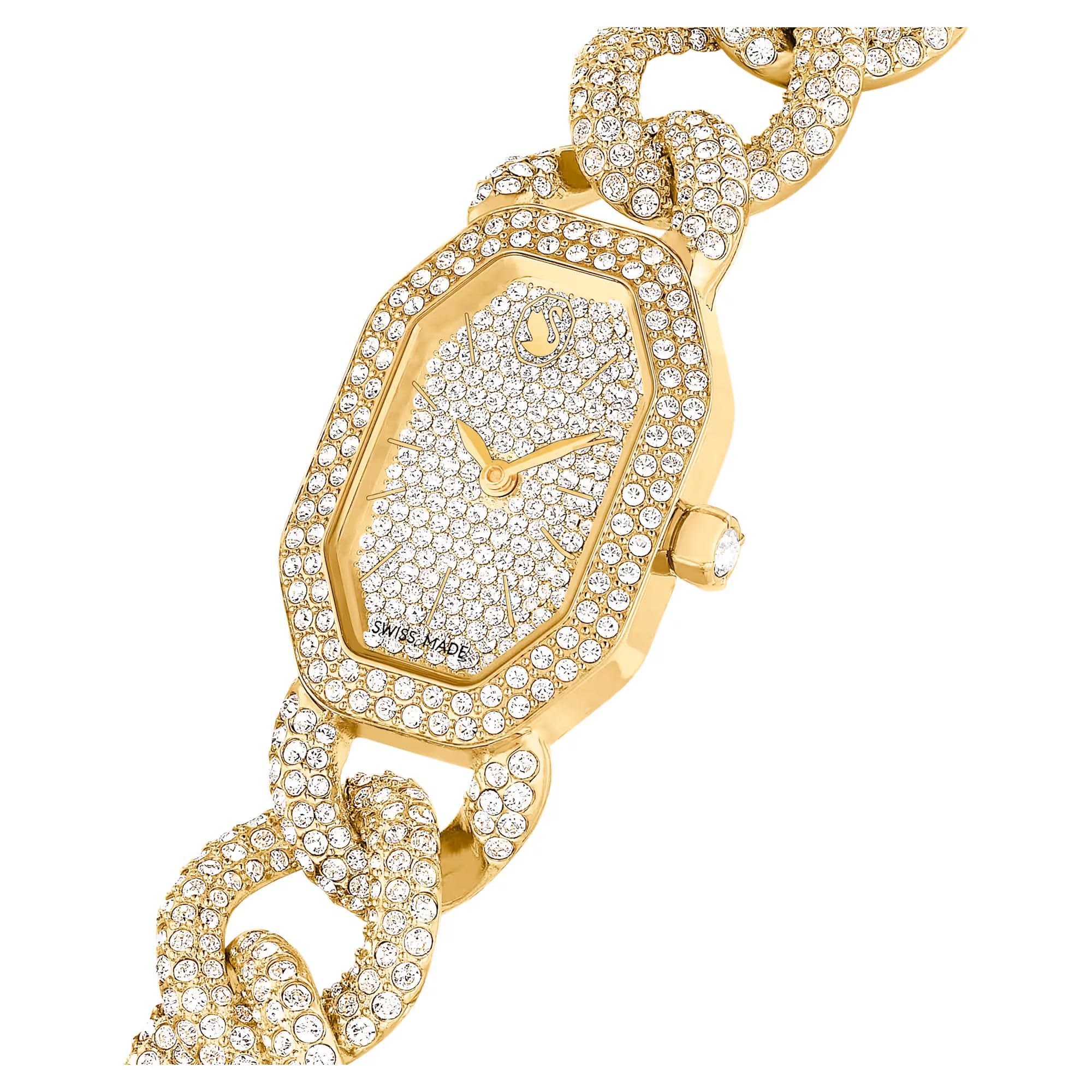 Swarovski Dextera Kettenuhr Swiss Made, Kristallarmband, goldfarben, goldfarbenes Finish, 5668854, Gold, gold, Luxuriös