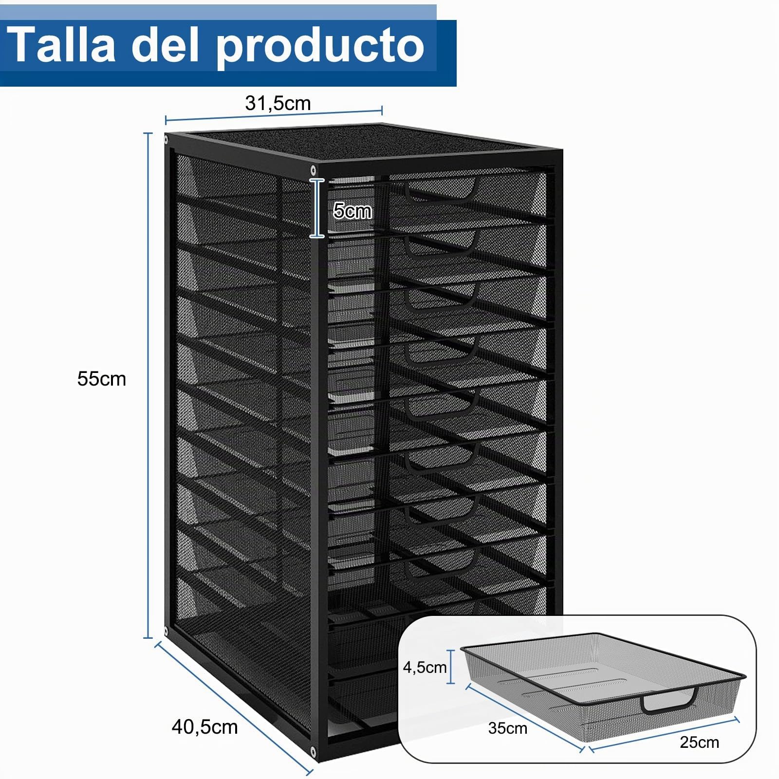 PUNCIA Cajonera con 10 Cajones Organizador Bandeja Oficina de Documentos A4 | Archivador Metálico de Papel Clasificador para Escritorio Almacenamiento Metal Caja de Almacenamiento Material de Oficina