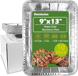 Thickened 10 Pack Heavy Duty Aluminum Pans, 13x9 Aluminum Foil Pans Disposable, Half Size Steam Table Foil Baking Tray for Cooking, Baking, Roasting & Chafing, Carton Packaging