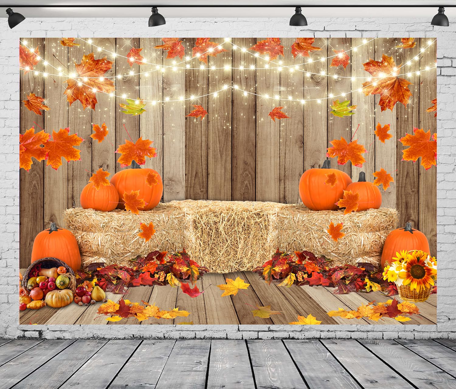 Herbst-Fotohintergrund 2,1 X 1,5 M – Ahorn, Blätter, Kürbis Motiv, Weicher Stoff, Für Partys & Fotoshootings
