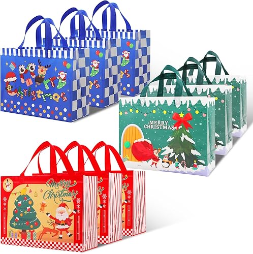 Bolsas de regalo de Navidad, 6 bolsas de regalo grandes para regalos de Navidad, bolsas de regalo reutilizables con asas, bolsas de Navidad, bolsas