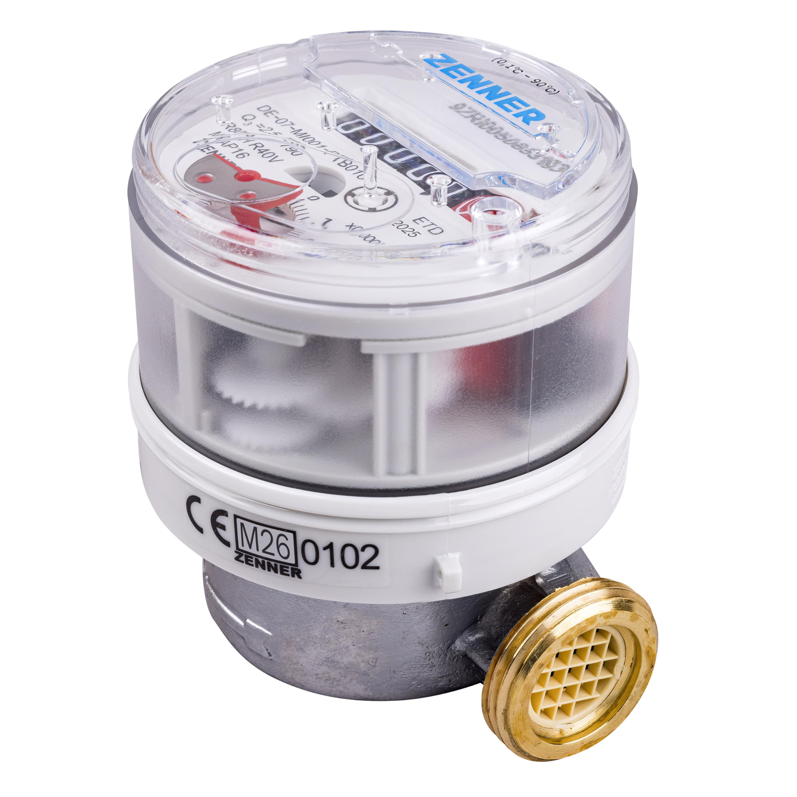 Zenner Compteur d'eau 1/2" eau froide et chaude 80 mm de longueur avec raccord et kit de joints, calibrage 2026