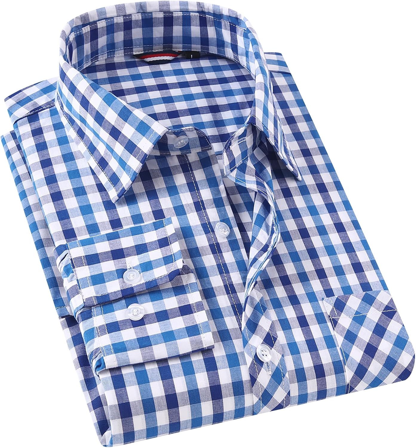 JupiterSecret Men's Plaid Button Down Shirts Cotton Long Sleeve Dress Shirt Business Casual Shirts with Pocket - Image 6