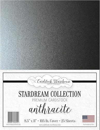 Cardstock Warehouse Stardream Gris antracita - 8.5 x 11 pulgadas - 105 libras  10.02 ozm de papel de cartulina metálica premium, 25 hojas