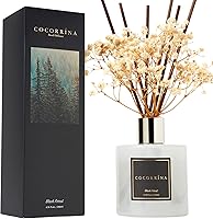 COCORRÍNA Black Forest Reed Diffuser Set, 6.7oz Vanilla Cedar Fragrance with Sticks & Preserved Flowers for Home Decor