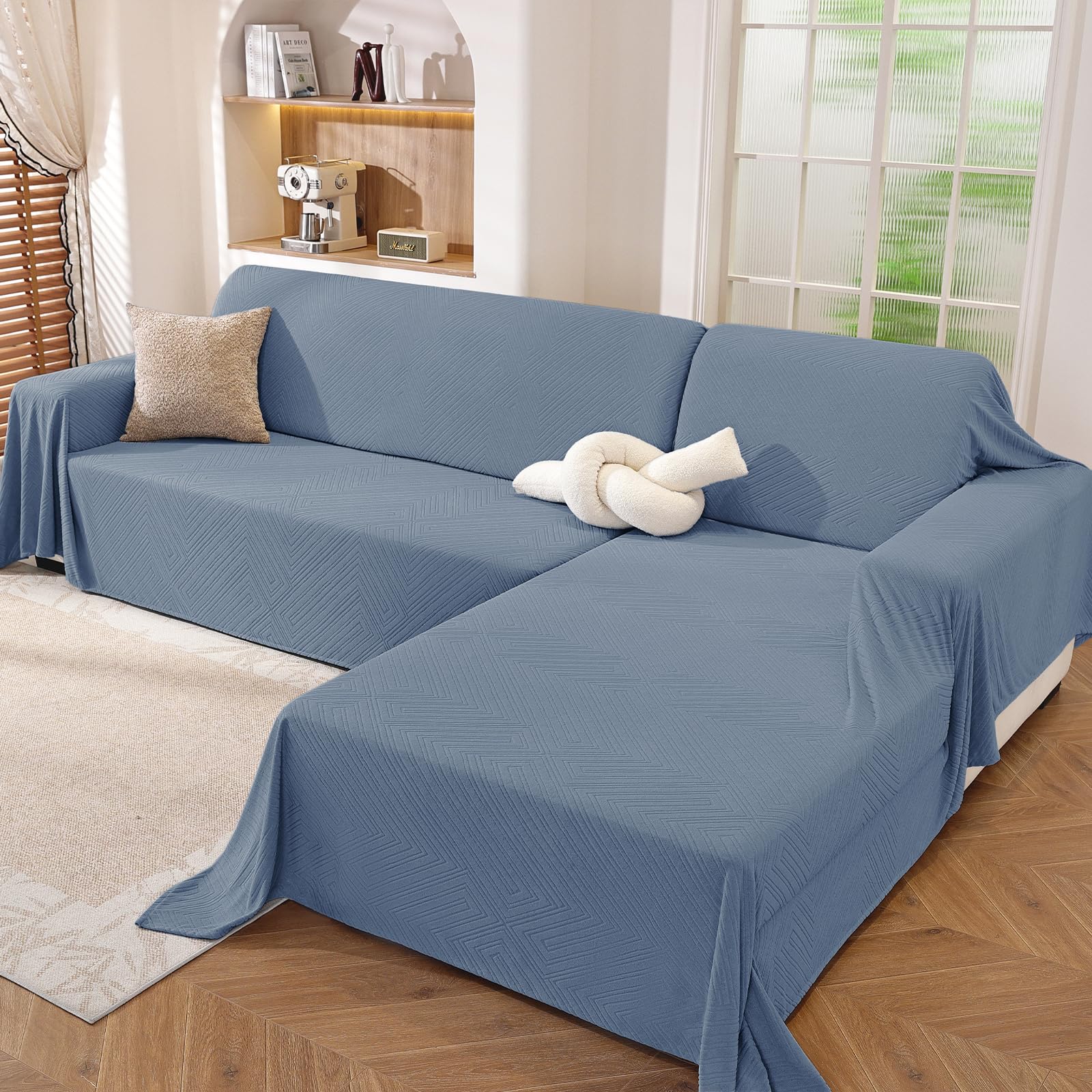 Ystyle Housse Canape d'angle 2 Pièces, Protection Canapé d'angle Antidérapante, Couverture Canape Angle Doux Universelle, Couvre Canapé Anti-Poussière, Bleu (200x280+200x300 CM)