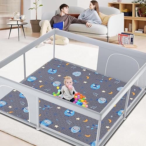 Miniatura 6 de Tapete de juego lavable a máquina para bebé de 50 x 50 pulgadas, antideslizante, de una sola pieza, para el tiempo boca abajo, tapete portátil