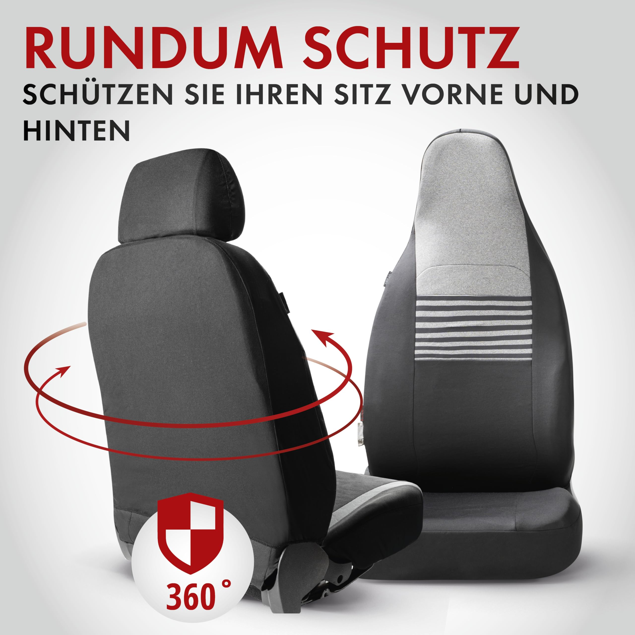 Walser Premium Autositzbezüge Gordon mit Reißverschluss Qualitätssieger Sehr Gut* Sitzbezüge Auto, Zipp-IT Schonbezüge, 2 Vordersitzbezüge schwarz/grau 11866