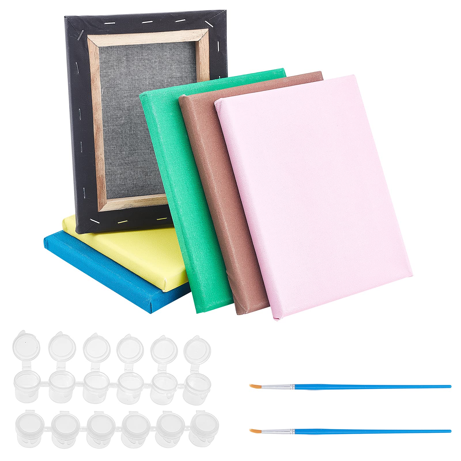 NBEADS 10 Stk. Canvas Set, Malen Zeichnungssätzen Mit 6 Farben Baumwolle Stretched Blank Leinwand, 2 Stück Farbtopfstreifen, 2 Stück Pinsel Stifte Für Kunst Malerei DIY Handwerk