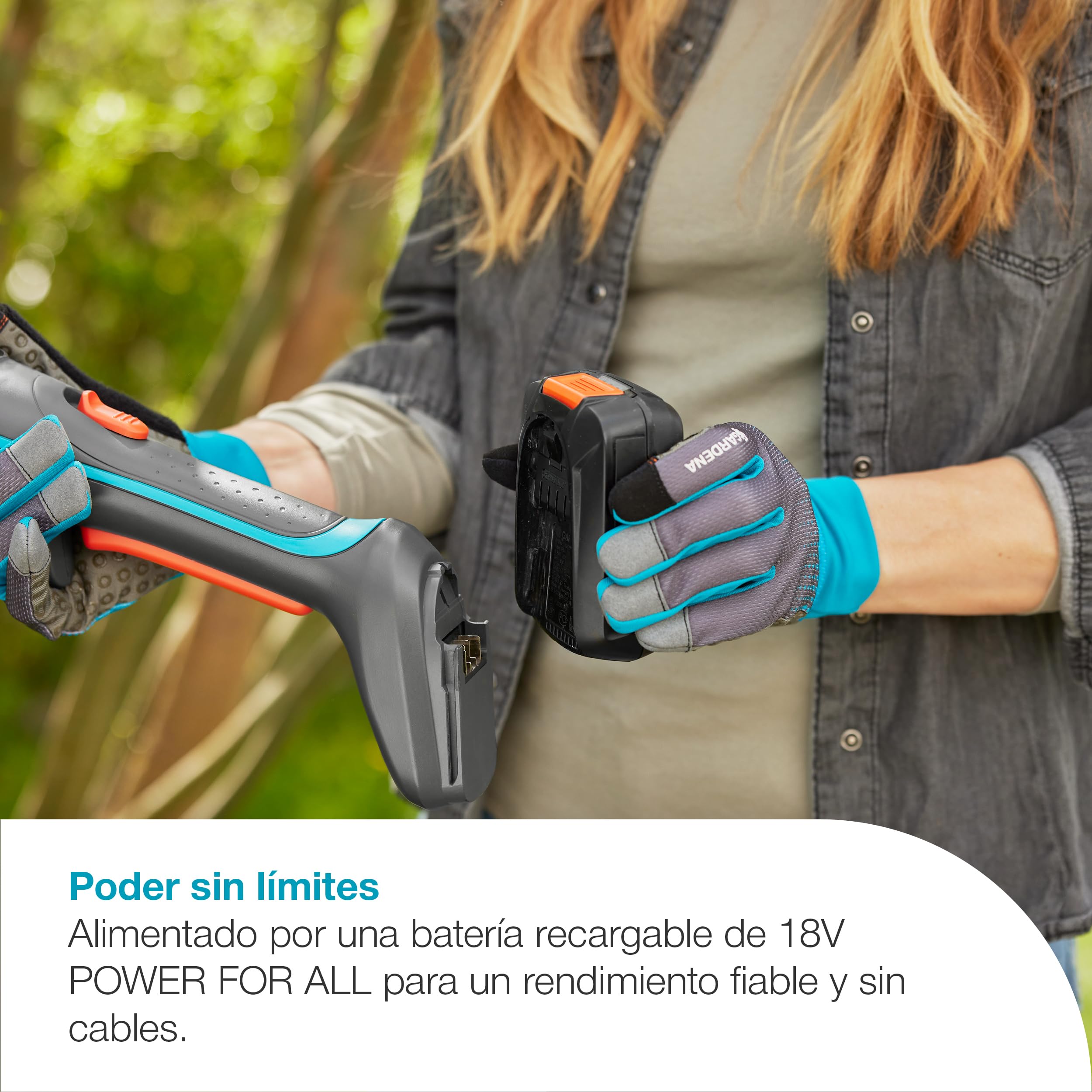 Gardena Set de cortarramas de batería EasyCut 110/18V P4A Set Listo para Usar: Corte sin Esfuerzo, hasta 2,5 m de Alcance, Ligero, Cuchillas de Acero, Sin Cable (14772-20)