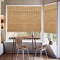 Vista 2 de Persianas romanas de bambú, persianas de madera tejida a medida, sin cables, con filtro de luz, cortinas de bambú natural para puertas, ventanas