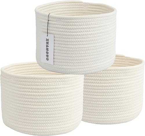 Miniatura 16 de Canastas de almacenamiento de cuerda de algodón tejida - Paquete de 3 contenedores redondos (10x10x7 pulgadas) para estantes, armarios y estanterías
