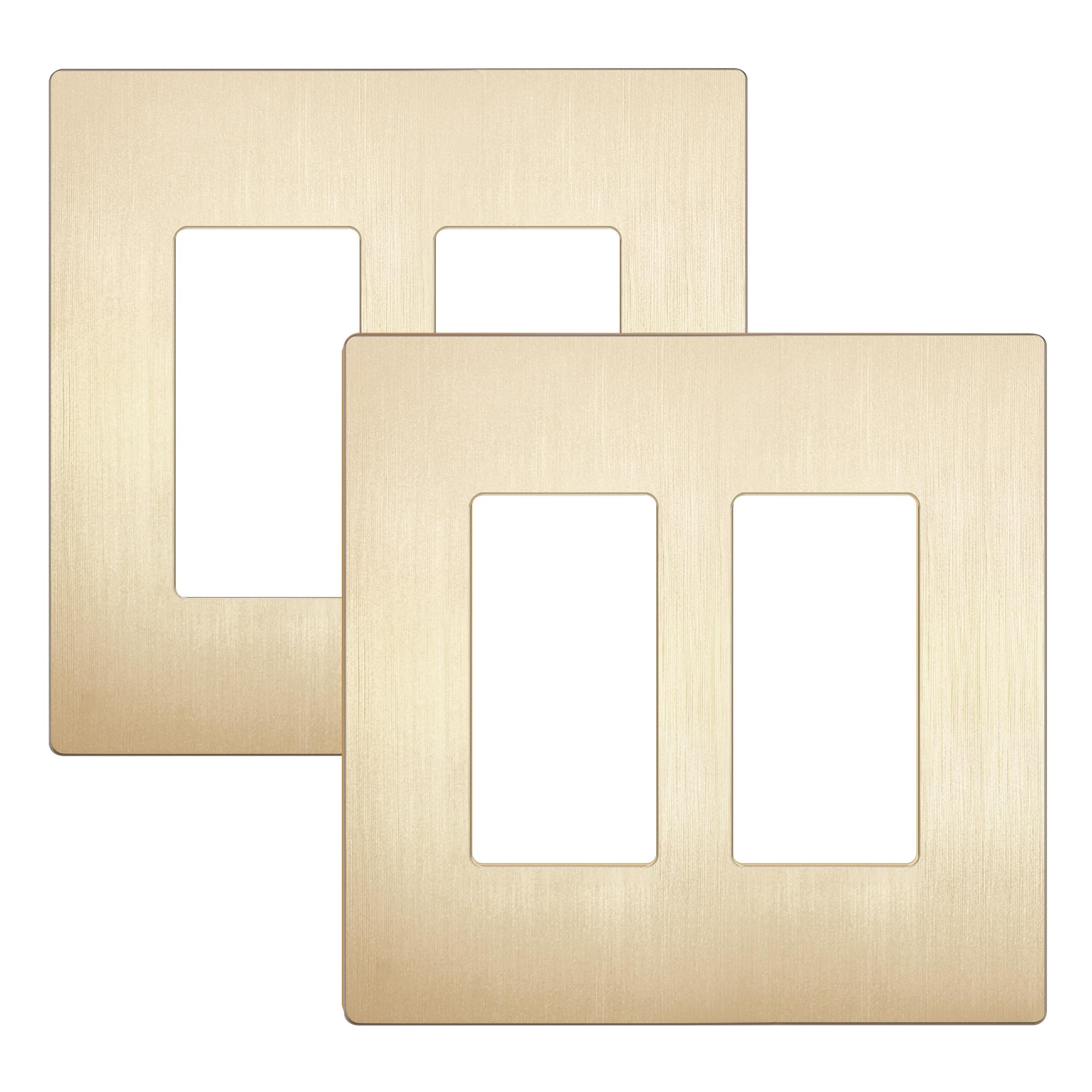 LIDER Decorator Switch Cover, Screwless Wall Plate, Mid-Size 2-Gang 4.88" x 4.92", LSWP-32M-BGD2P, UL Listed, Thermoplastic, Brushed Gold, 2-Pack