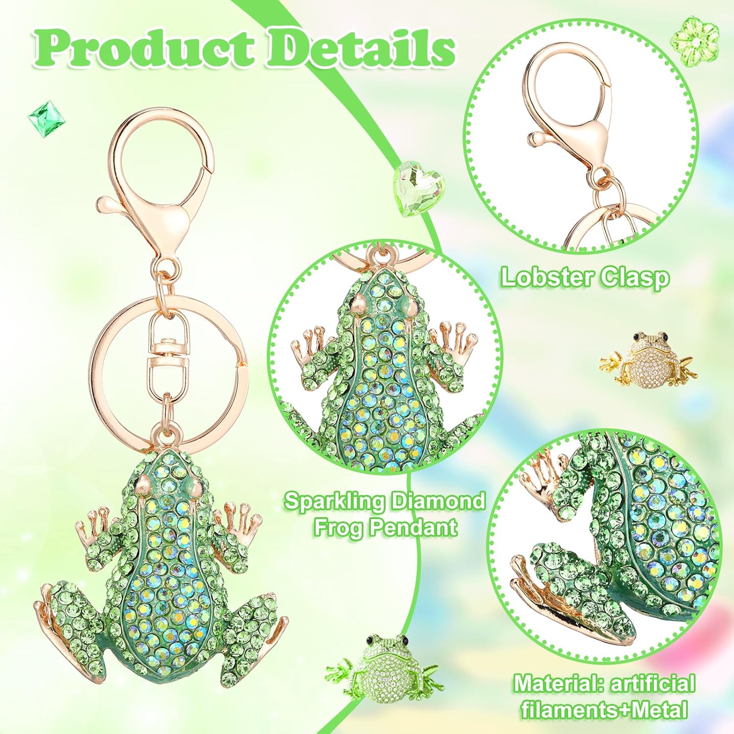 Frog Keychain,Cute Rhinestone Frog Gift Kawaii Keychain for Women Purse Bag Charms Funny Frog Decor Men Car Key - Image 3