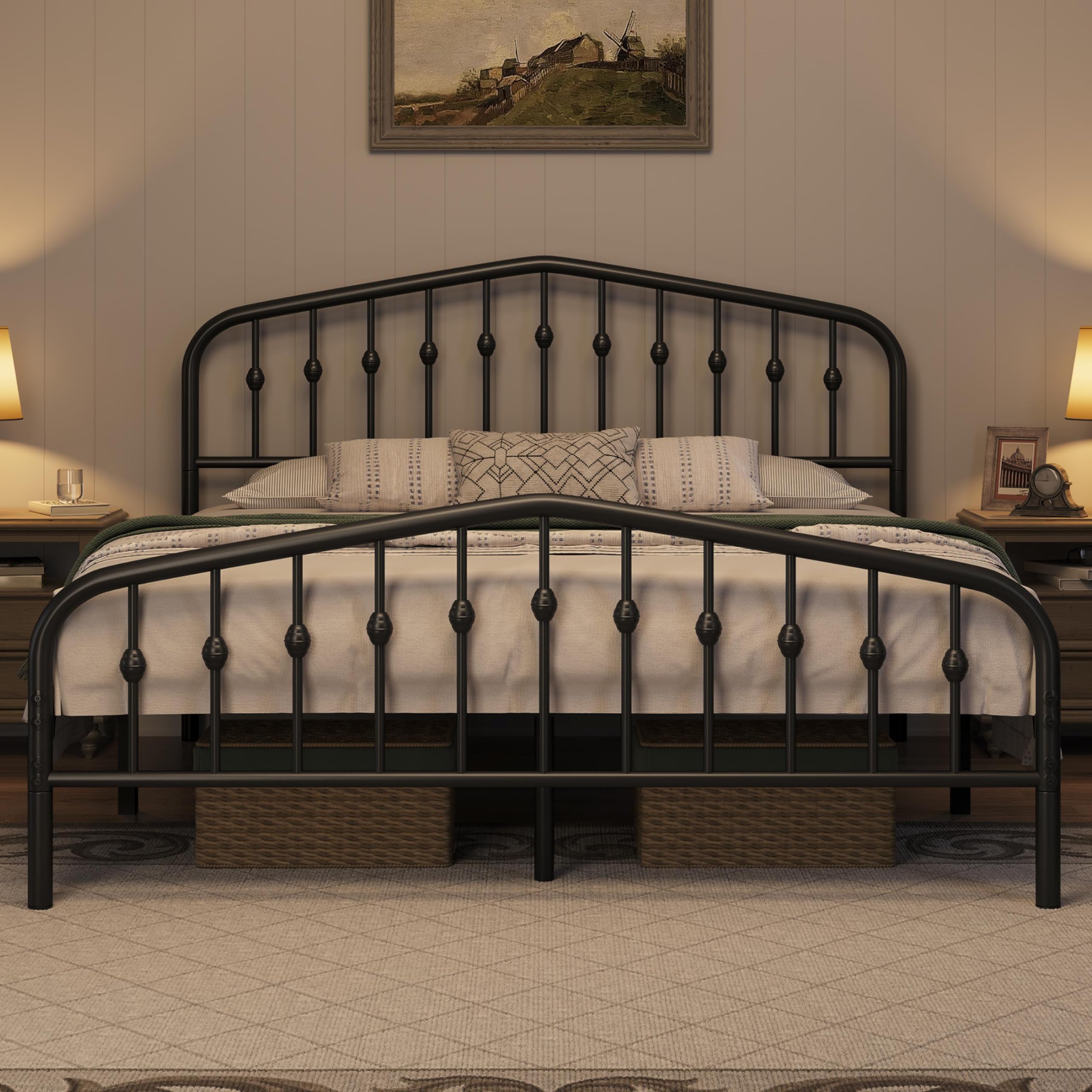 Yaheetech Marco de Cama de Metal Moderno 160 x 200 cm Negro