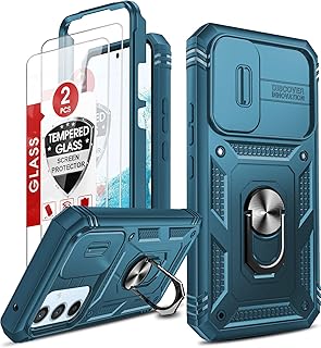 LeYi for Samsung A54-5G Case: Galaxy A54 5G Case with Slide Camera Cover + [2 Packs] Tempered Glass Screen Protector,Ring Holder Full Body Protective Military-Grade Case for Samsung Galaxy A54 Blue