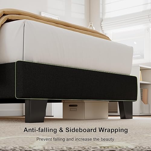 Miniatura 5 de Feonase Marco de cama de plataforma twin con cabecera capitoné con botones, cama tapizada de lino con soporte de listones de madera, no necesita