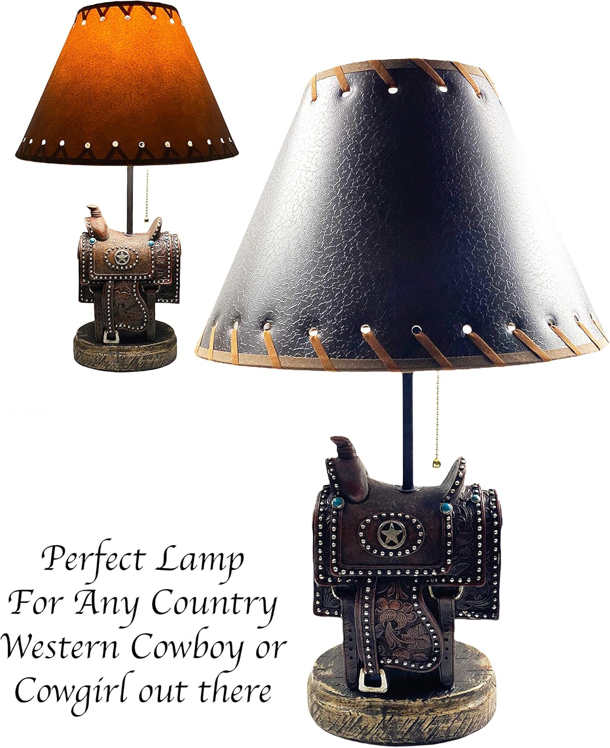 Urbalabs Western Brown Horse Saddle and Silver Star Cowboy Rustic Home Decor Table Lamp Farmhouse Nightstands Living Room End Tables Lamps for Bedrooms Office (Western Saddle Shade Only)