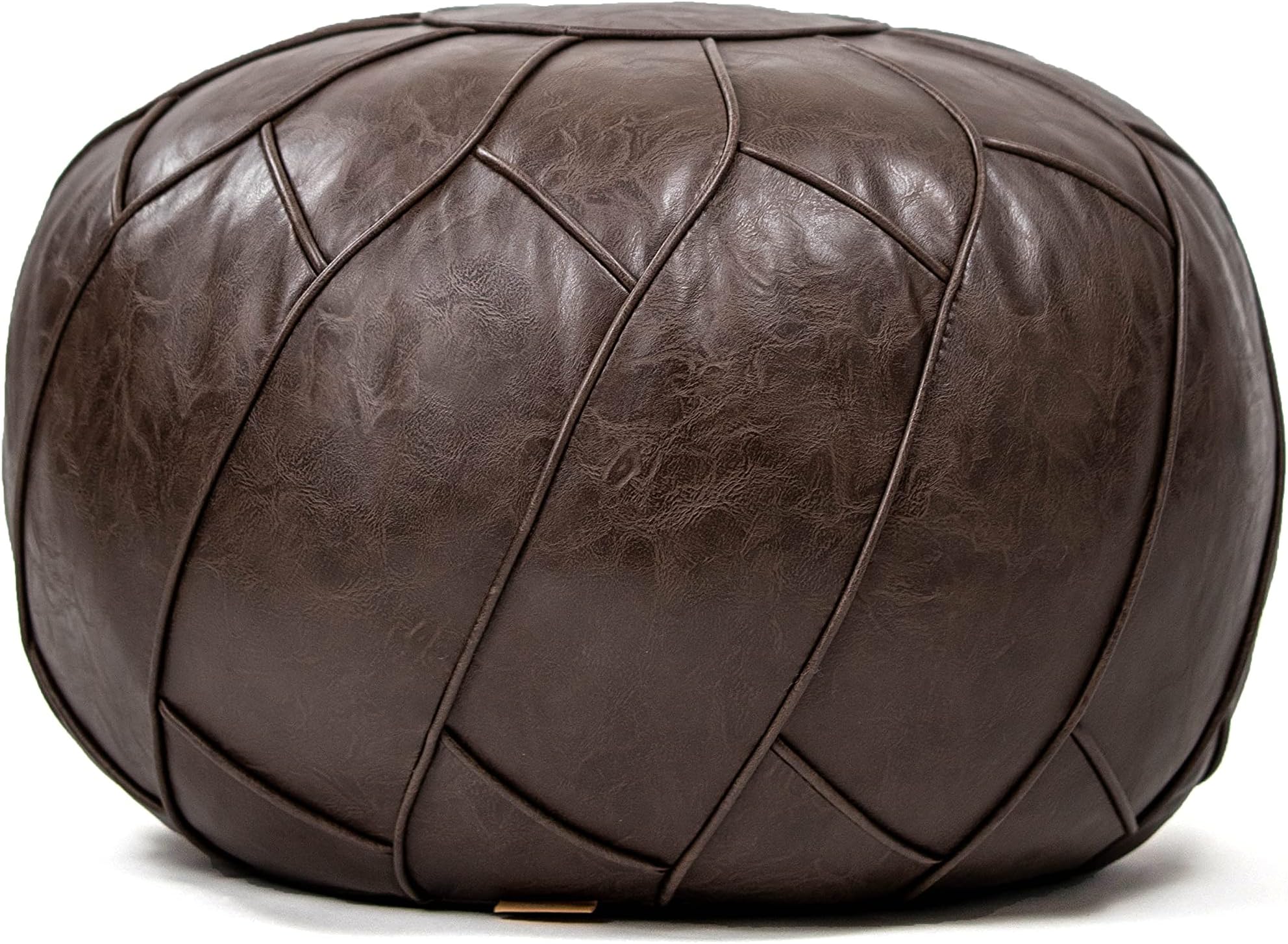 Moderner Faux Leather Pouf Unstuffed Ottoman Moroccan Footstool, Floor Footrest Cushion, Storage Solution - Natural Brown Color (Chocolate Brown, 23x11)