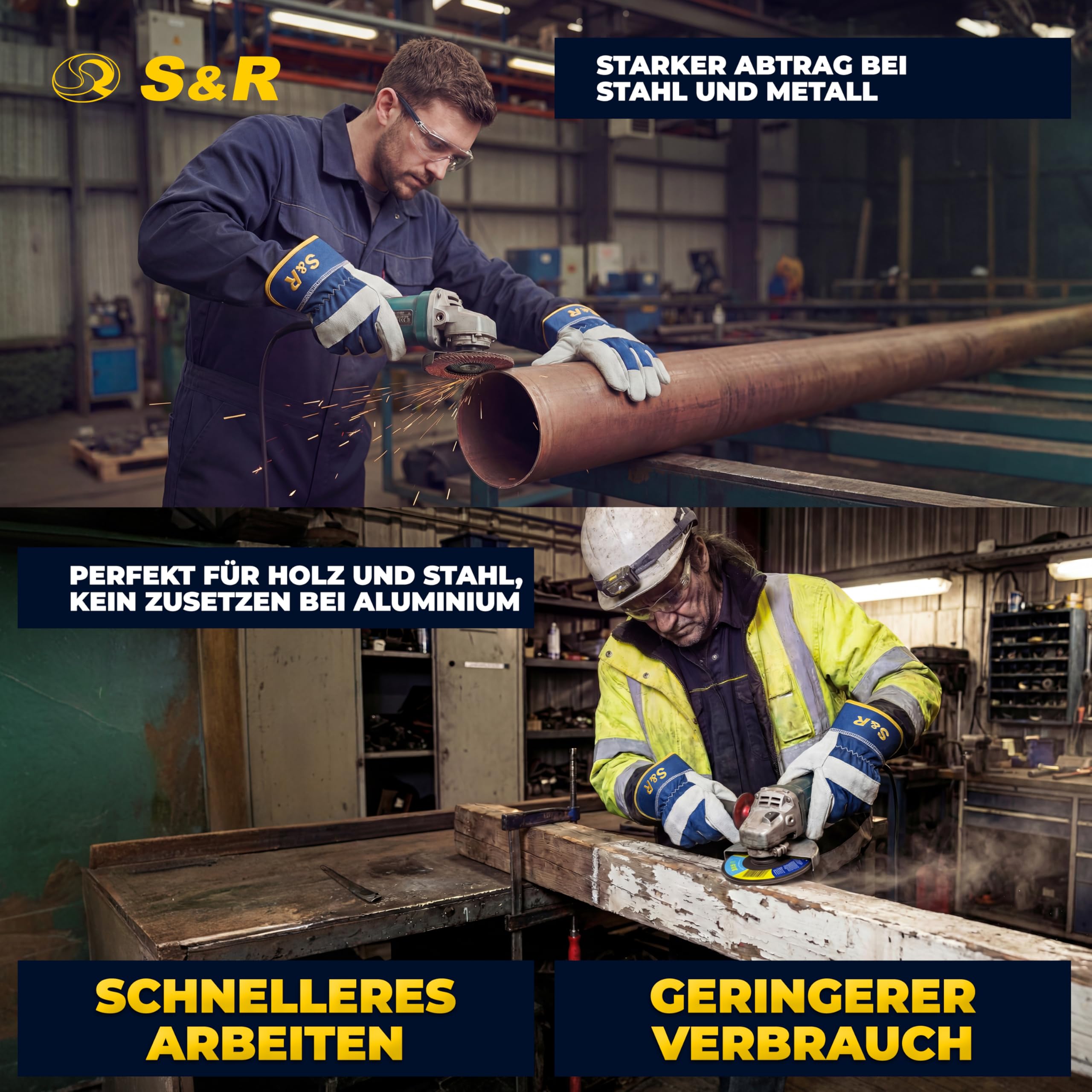 S&R Fächerschleifer Set 20 St., 115 x 22,23 mm, PRO ALUMINIUM OXID, T29, Fächerschleifscheiben, Lamellenschleifer, Schruppscheiben für Holz und Metall, je 5x Körnung P40/60/80/120