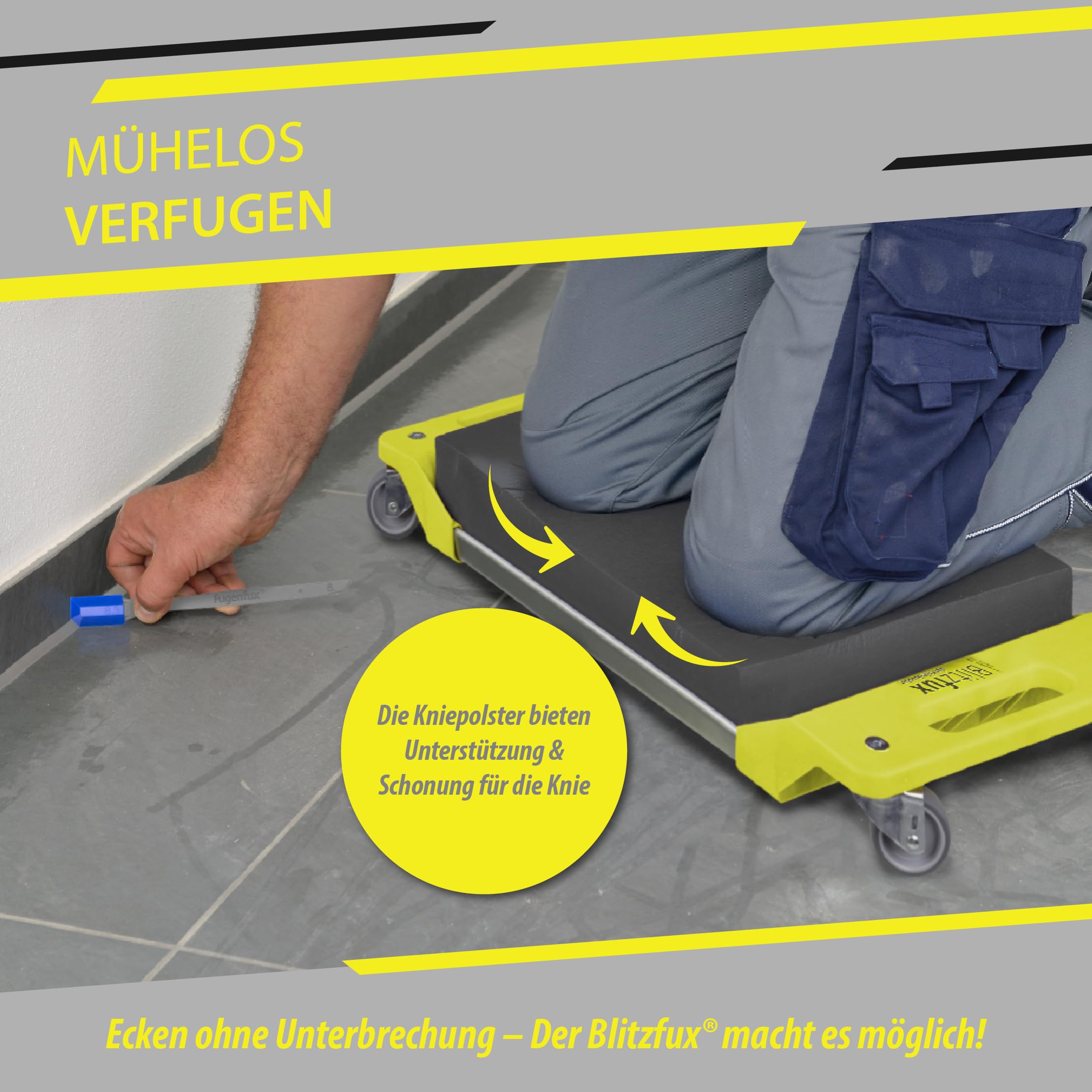 Hybrid Kniepolster mit Rollen – Knieroller bis 125kg belastbar - Der All-in-One Bauhelfer für Profis und Heimwerker: Fliesenlegen, Bodenverlegen, Malen – Mühelos und Effizient!