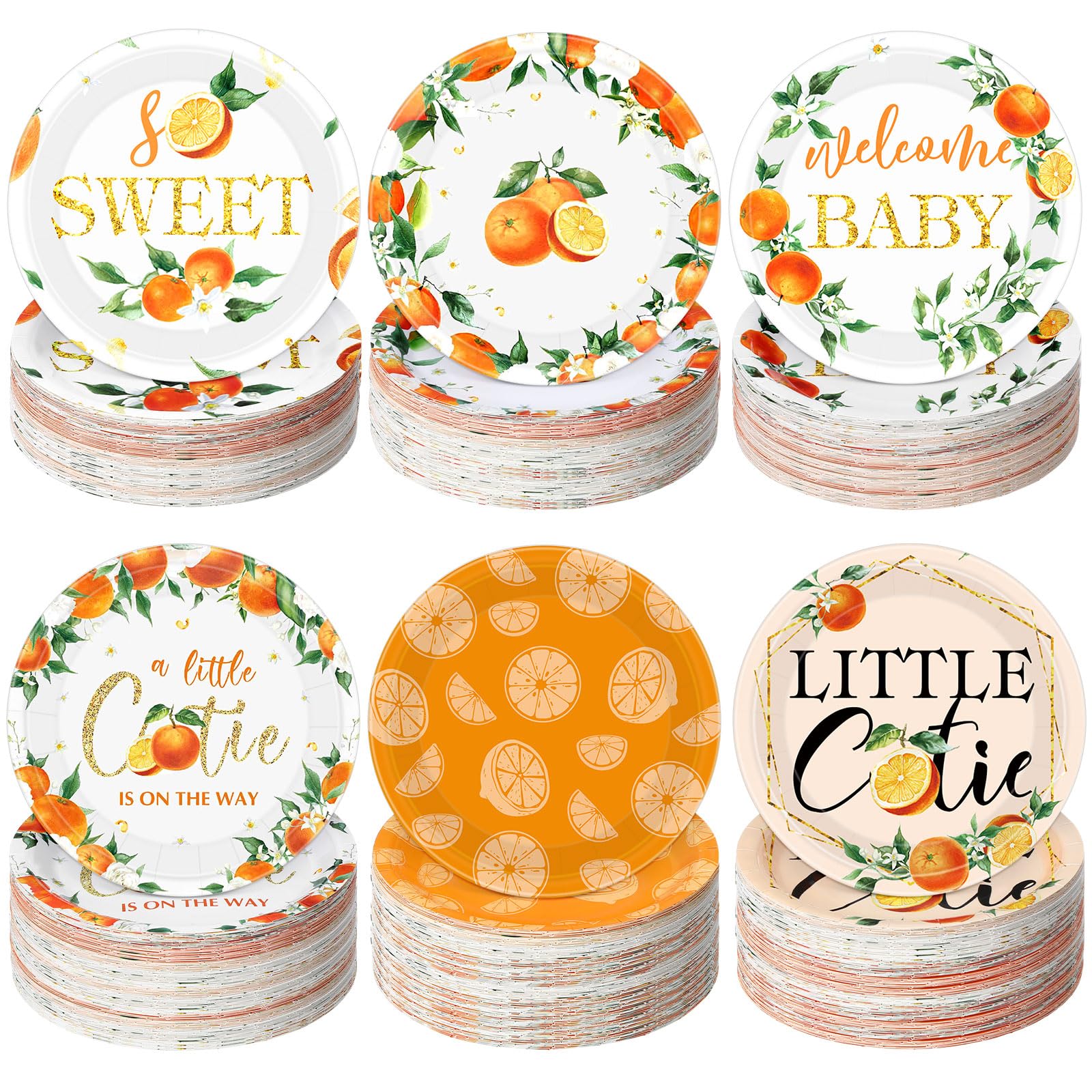 Funnymoom 60 Pcs 7 Inch Little Cutie Paper Plates Orange Baby Shower Plates Decorations Fruit Orange Citrus Baby Shower Tableware a Little Cutie Is on