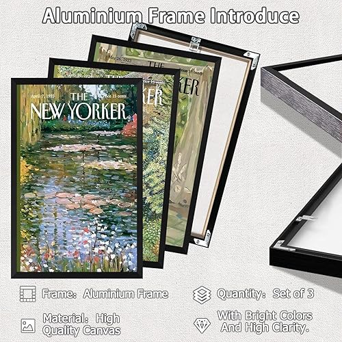 Miniatura 7 de Htdsks Juego de 3 pósteres de The New Yorker de estilo rústico retro en lienzo para pared, arte de pared verde abstracto minimalista, pintura