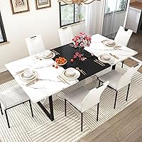 Vista 10 de Mesa de comedor grande de 70 pulgadas para 4, 5, 6 personas, mesa de comedor de cocina de granja con mesa de madera marrón, mesas de comedor