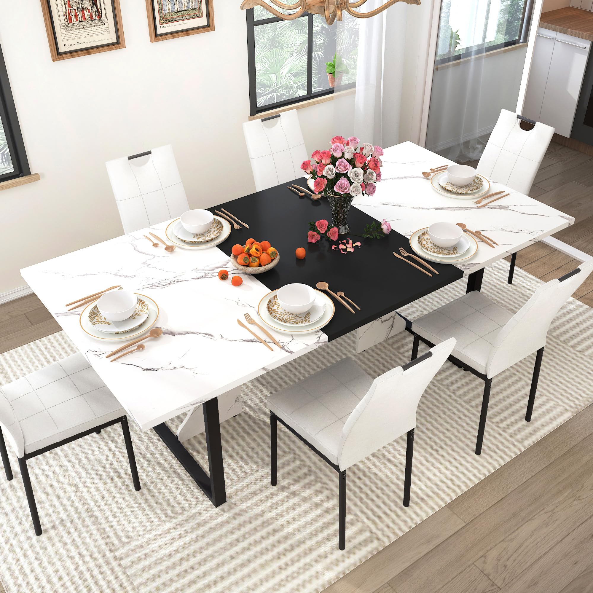 DINING TABLE | RECT TOP 27@りん Amazon.com - 70 Inch Rectangular Dining Table for 4 5 6 People