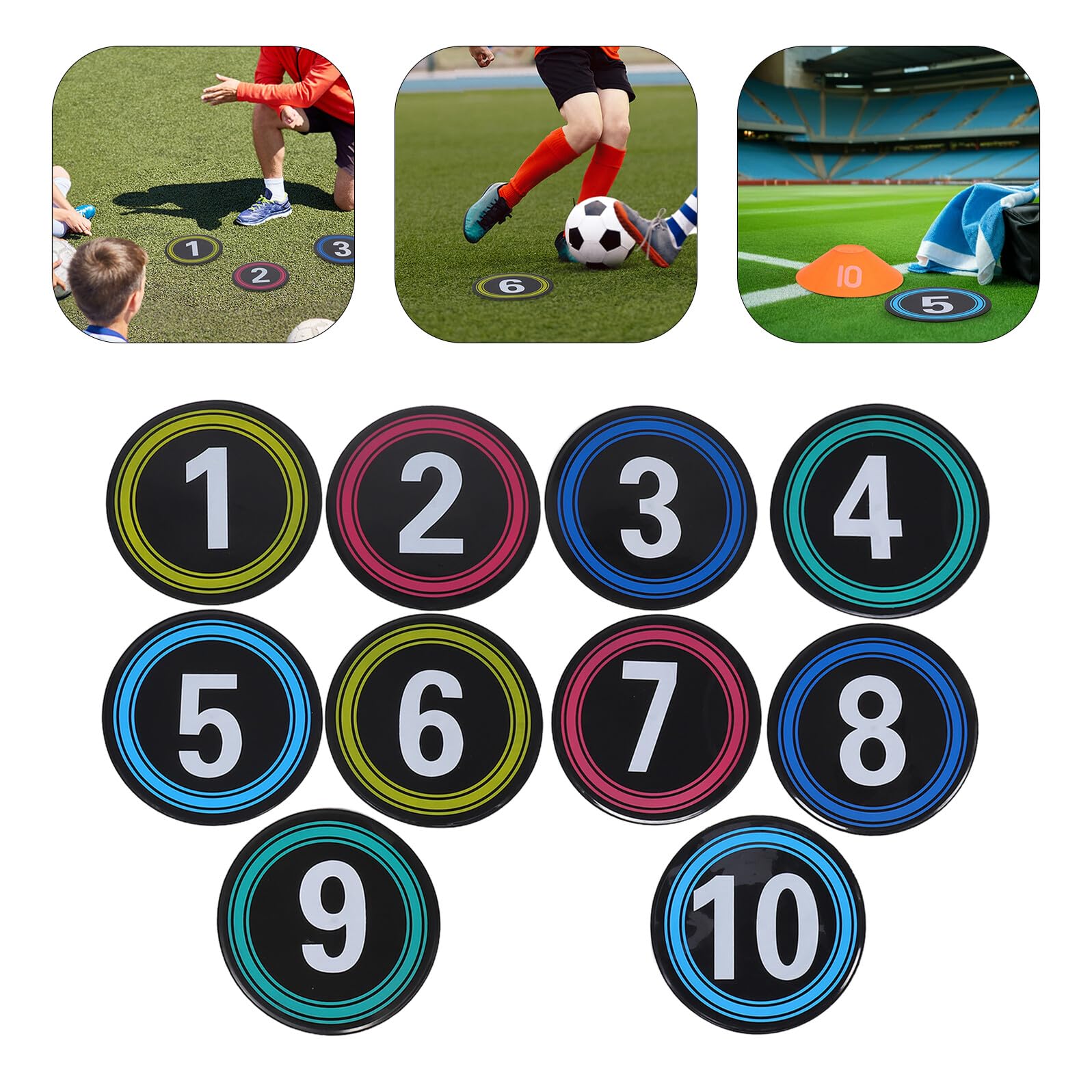 10 Sztuk Sztuk Numerowanych Znaczników Zwinności Sportowej Płaskie Antypoślizgowe Kropki Treningowe z Numerami Do Piłki Nożnej Koszykówki Gimnastycznych i Tanecznych
