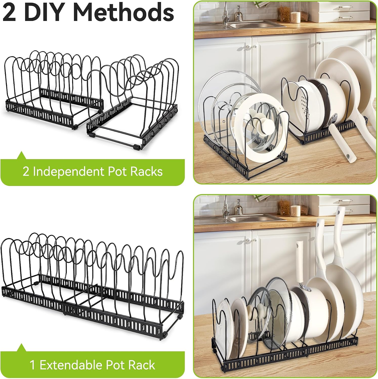 Fyvva Pots and Pans Organizer under Cabinet Expandable 14 Dividers Black