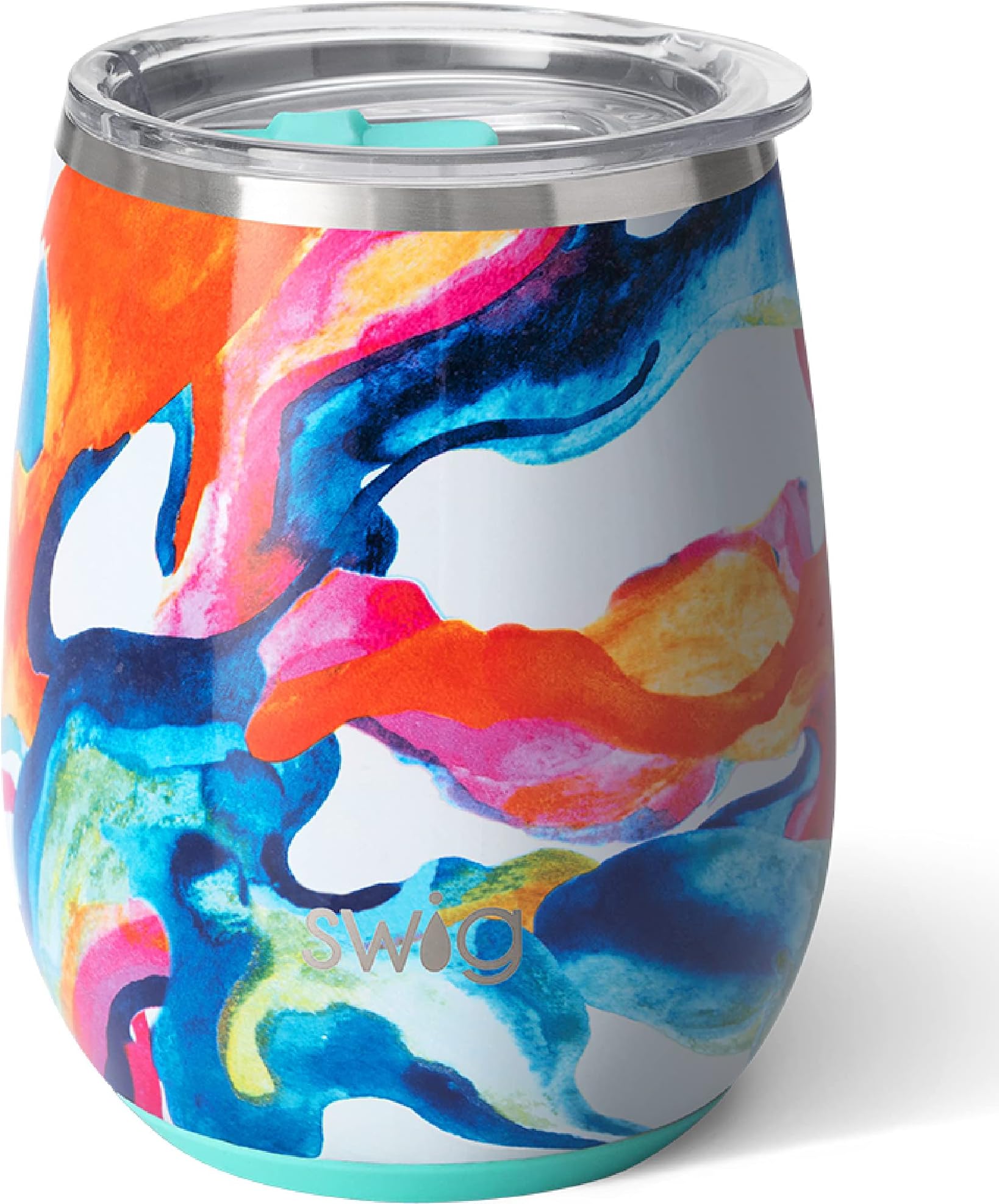 Swig Life 14oz Insulated Wine Tumbler with Lid | 40+ Pattern Options | Dishwasher Safe, Holds 2 Glasses, Stainless Steel Outdoor Wine Glass (Color Swirl)